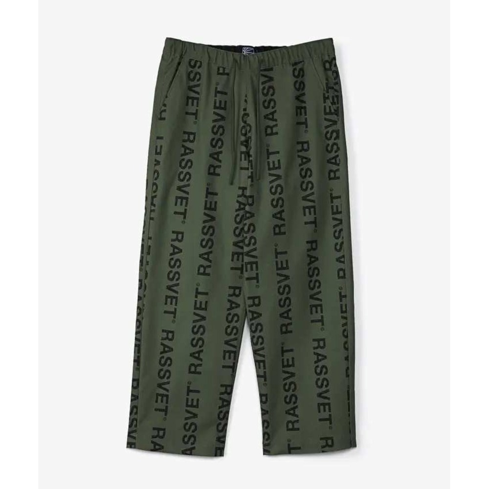 Rassvet Logo Print Pants XL Olive Green Black Straight Leg Skate Streetwear
